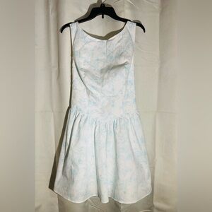 Women’s Bow Back Mini A-Line Dress Sky Blue Floral XL